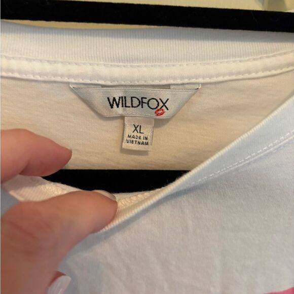Wildfox White Graphic Tee with Pink French Martini size XL - Picture 3 of 4